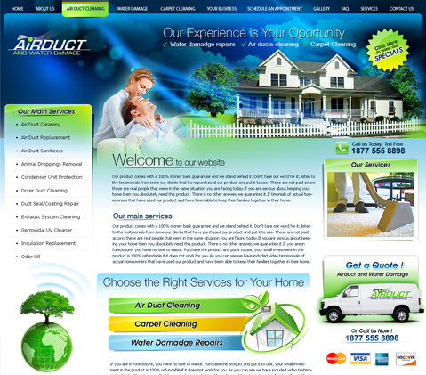 Web Site Design Example with Flash for airduct and carpet cleaning companies big